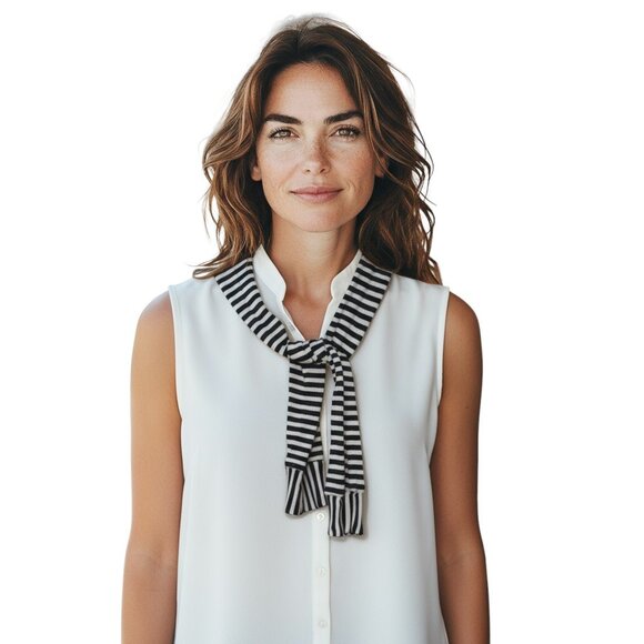 BCX Women's V-Neck Sleeveless Striped Scarf Top - Picture 1 of 9